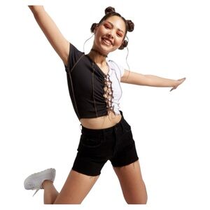 🌵 Rue21 Black Super High Rise Rigid Raw Hem Jean Shorts sz 12